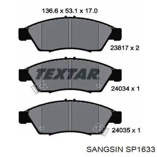 SP1633 Sangsin Колодки передние