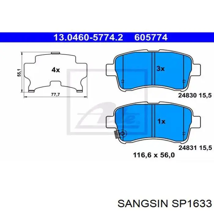 Колодки Sangsin SP1633 цена, от 13.48 USD