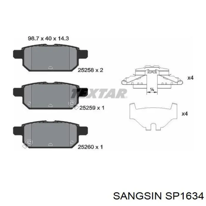 Купить SP1634 Sangsin Колодки тормозные задние, дисковые