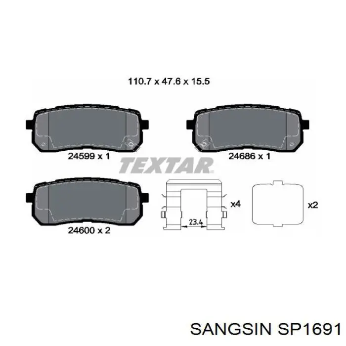SP1691 Sangsin Колодки тормозные дисковые комплект