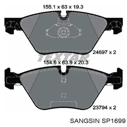 Передние тормозные колодки SP1699 Sangsin