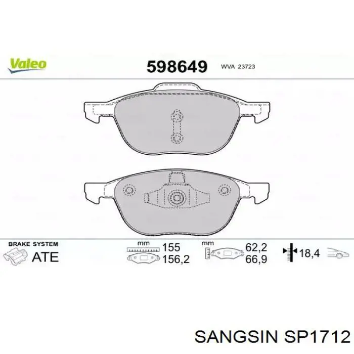 Передние тормозные колодки SP1712 Sangsin