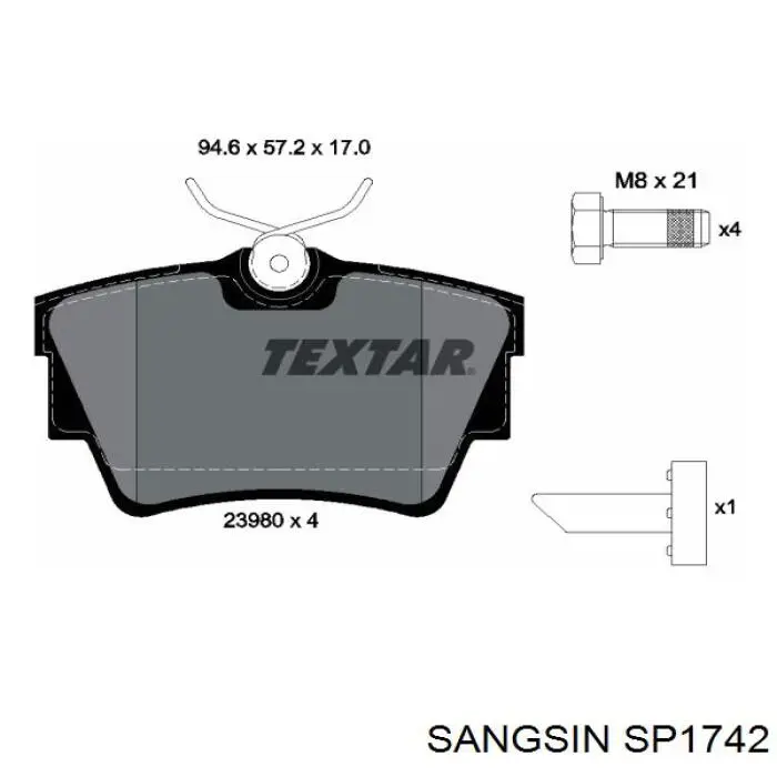 Задние тормозные колодки SP1742 Sangsin