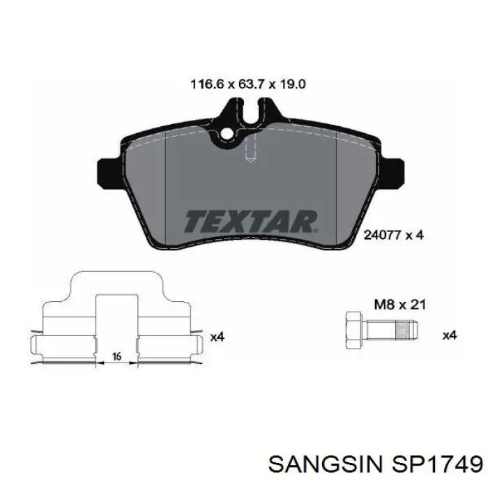 SP1749 Sangsin колодки тормозные передние дисковые