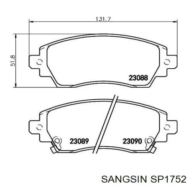 Передние тормозные колодки SP1752 Sangsin