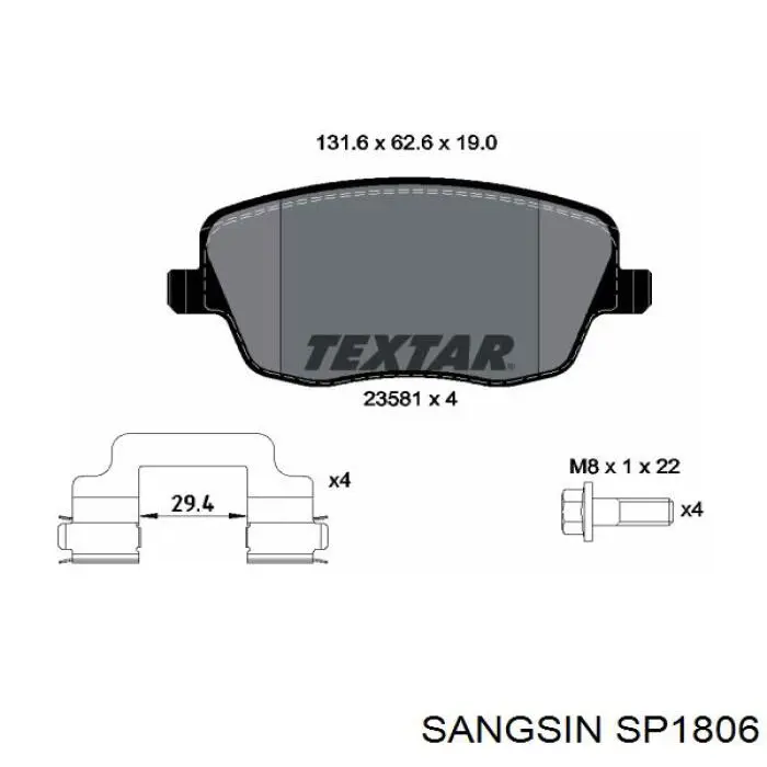 Передние тормозные колодки SP1806 Sangsin