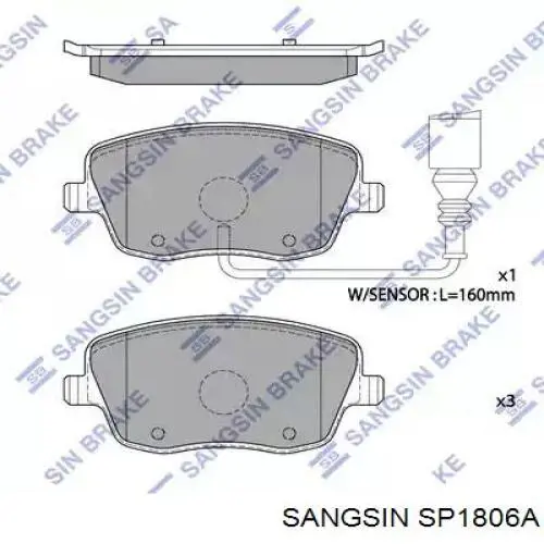 Передние тормозные колодки SP1806A Sangsin