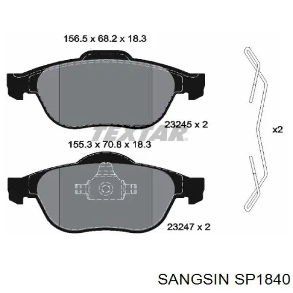 Передние тормозные колодки SP1840 Sangsin