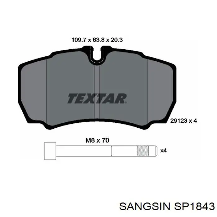 SP1843 Sangsin Колодки тормозные дисковые комплект