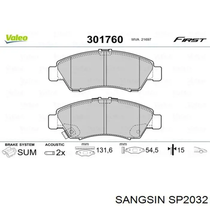 Pastillas de freno delanteras SP2032 Sangsin