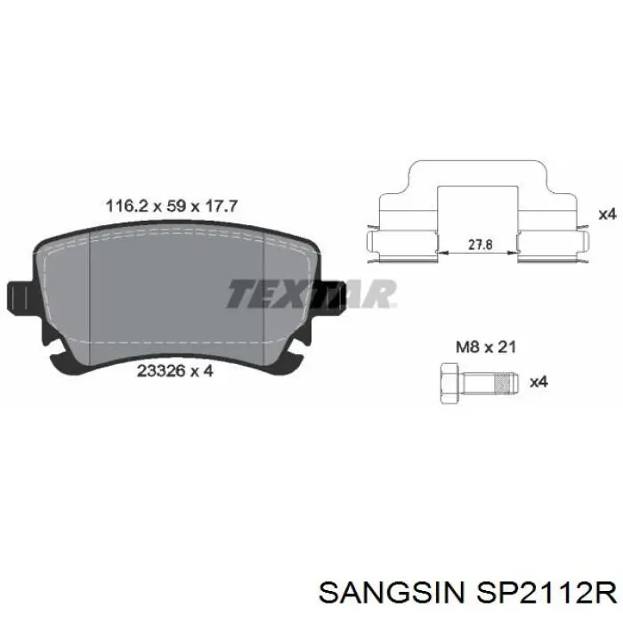 Задние тормозные колодки SP2112R Sangsin