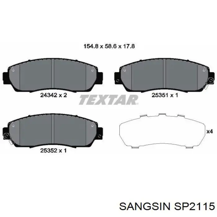 Передние тормозные колодки SP2115 Sangsin