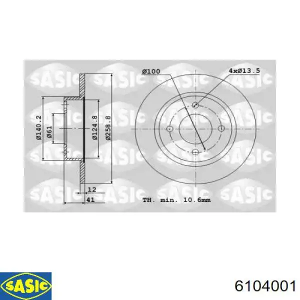 6104001 Sasic диск тормозной передний