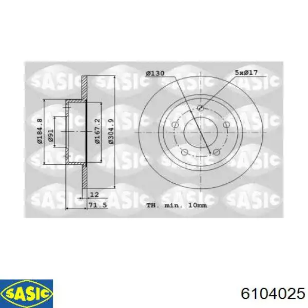 Тормозные диски 6104025 Sasic