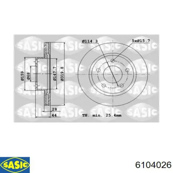 Диск тормозной передний SASIC 6104026