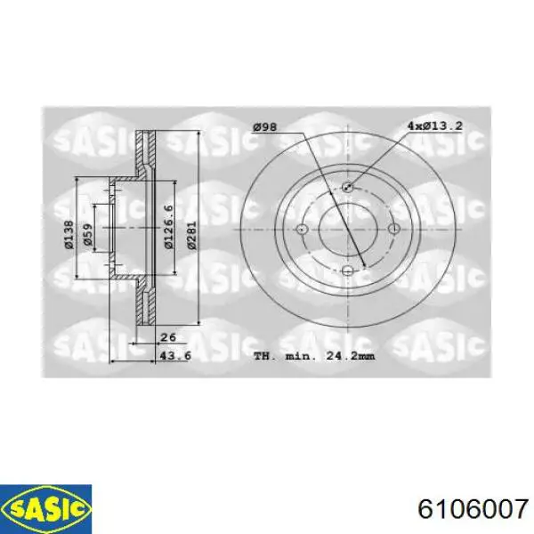 6106007 Sasic диск тормозной передний