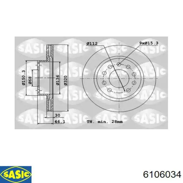 Передние тормозные диски 6106034 Sasic