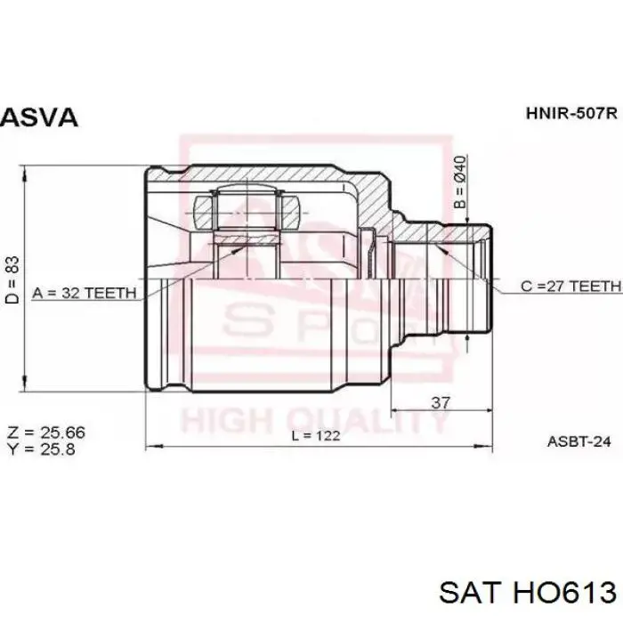 ШРУС внутренний передний правый HO613 SAT