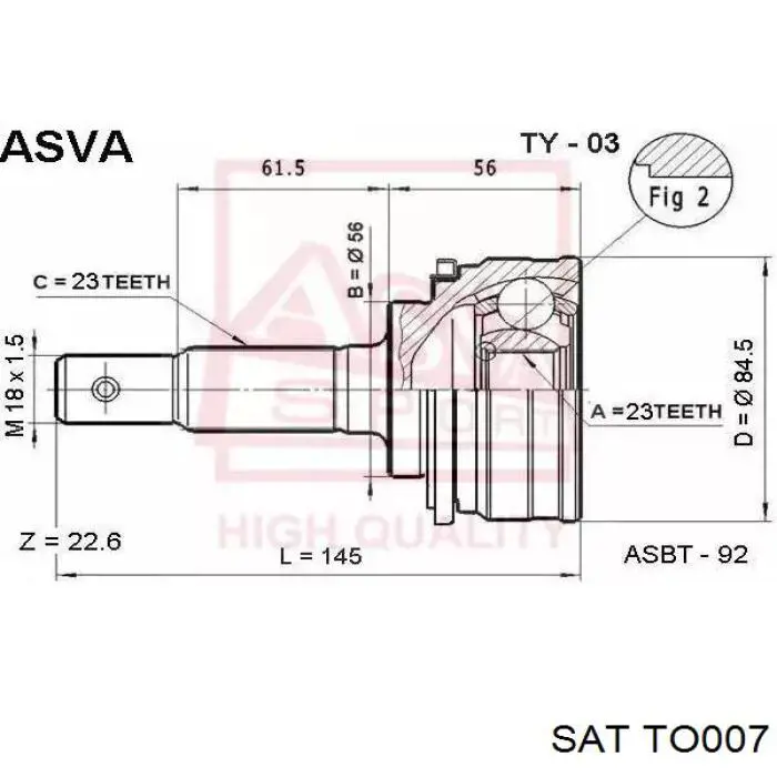 TO007 SAT junta homocinética externa dianteira