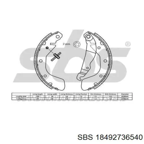 Zapatas de frenos de tambor traseras 18492736540 SBS