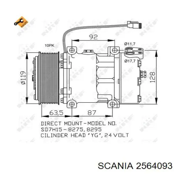 Компрессор кондиционера 2564093 Scania