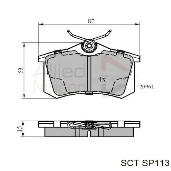 Задние тормозные колодки SP113 SCT
