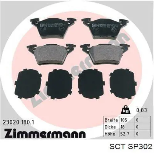 SP302 SCT Колодки тормозные дисковые комплект