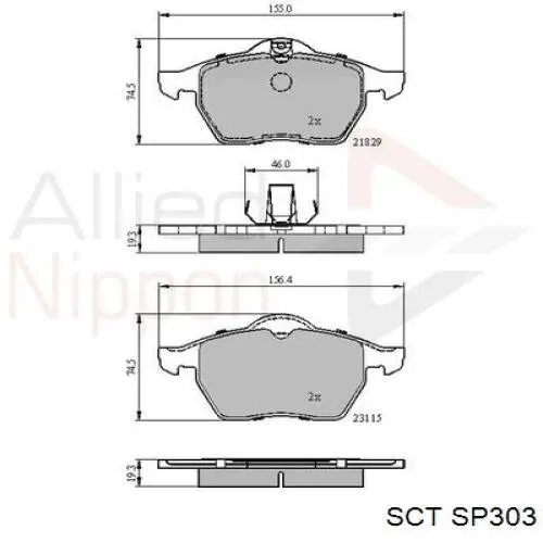 SP303 SCT Колодки передние
