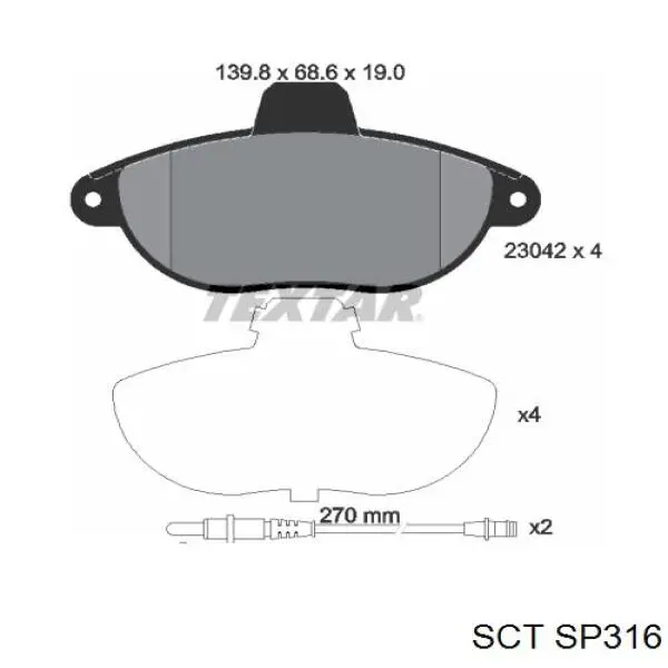 Колодки тормозные передние дисковые SCT SP316