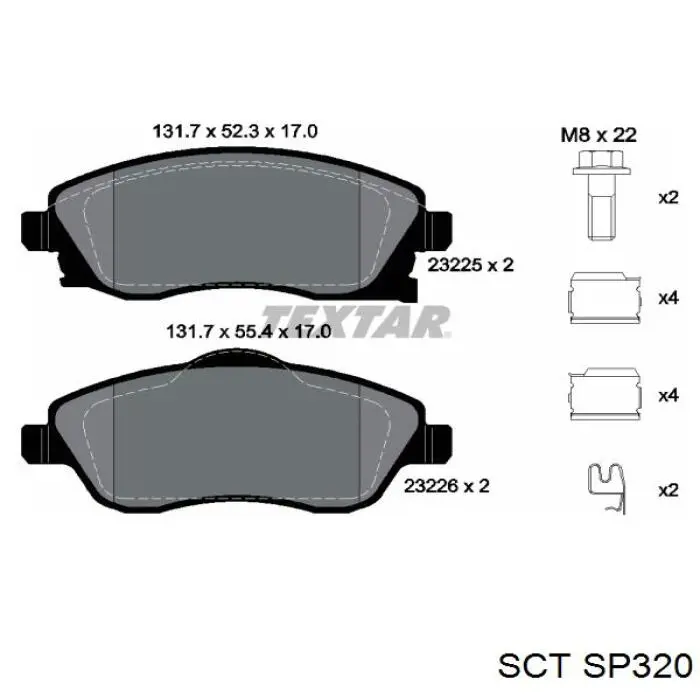 Передние тормозные колодки SP320 SCT
