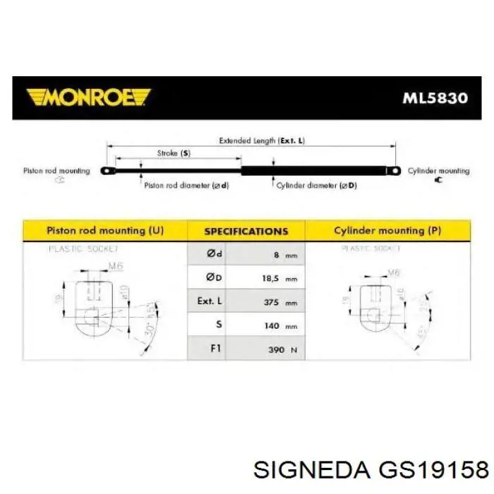 Амортизатор багажника GS19158 Signeda