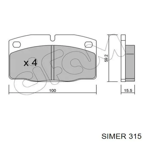 315 Simer колодки тормозные передние дисковые