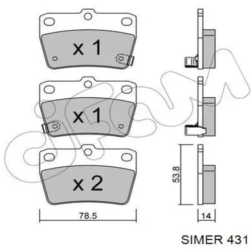 431 Simer колодки тормозные передние дисковые