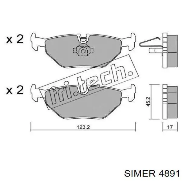 4891 Simer колодки тормозные задние дисковые