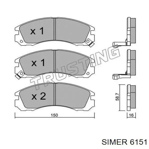 6151 Simer колодки тормозные передние дисковые