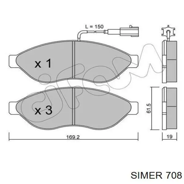 708 Simer колодки тормозные передние дисковые