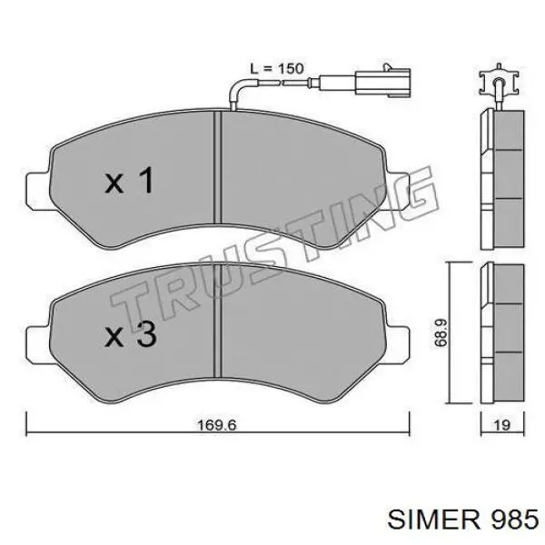 Передние тормозные колодки 985 Simer