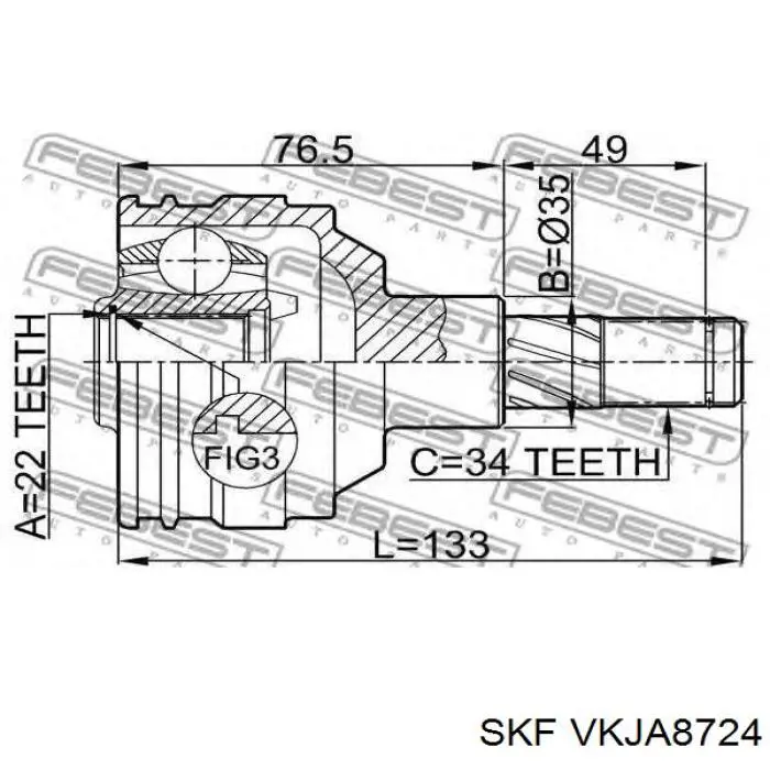 Шарнир угловых скоростей внутренний передний SKF VKJA8724 цена, от 27.63 USD