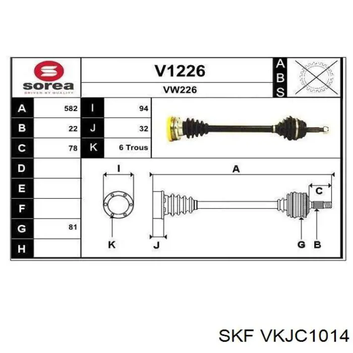 VKJC 1014 SKF semieixo (acionador dianteiro esquerdo)