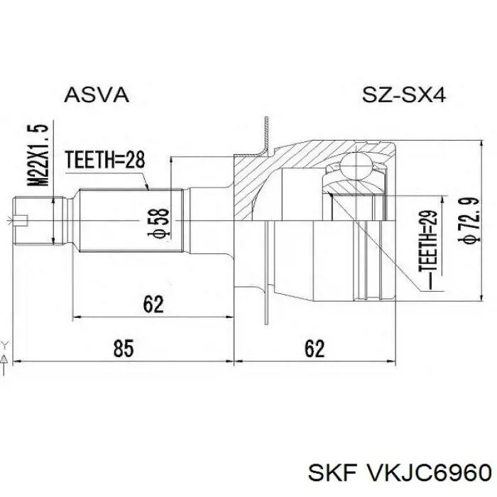 Árbol de transmisión delantero izquierdo VKJC6960 SKF