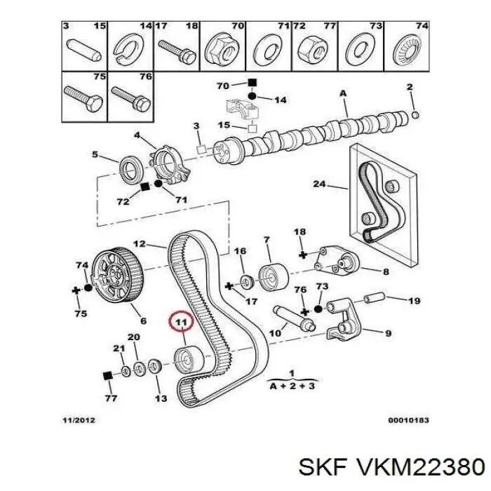 Ролик натягувача ременя ГРМ VKM22380 SKF