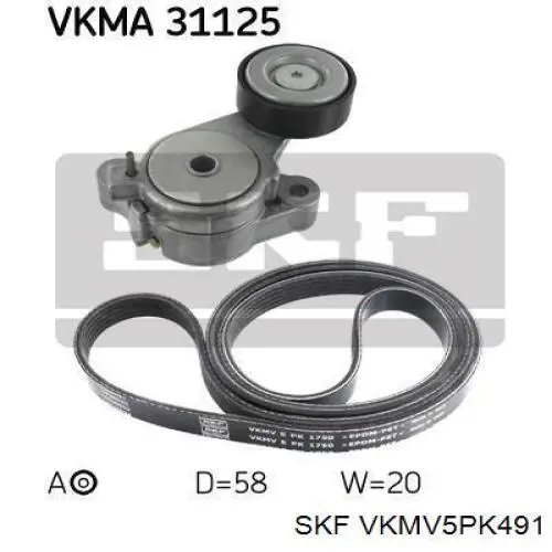 Клиновый ремень SKF VKMV5PK491 цена, от 8.25 USD