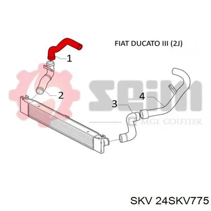 Шланг (патрубок) интеркуллера нижний правый 24SKV775 SKV