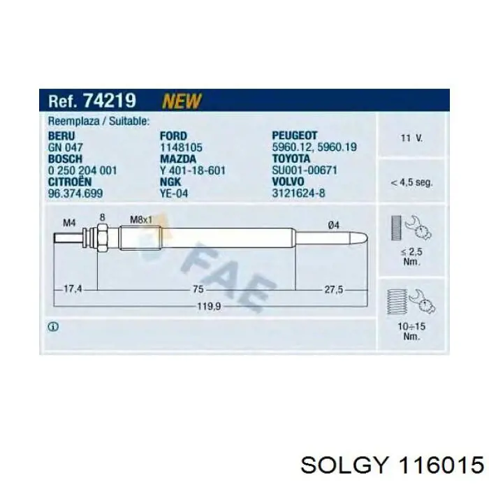116015 Solgy Свечи накаливания