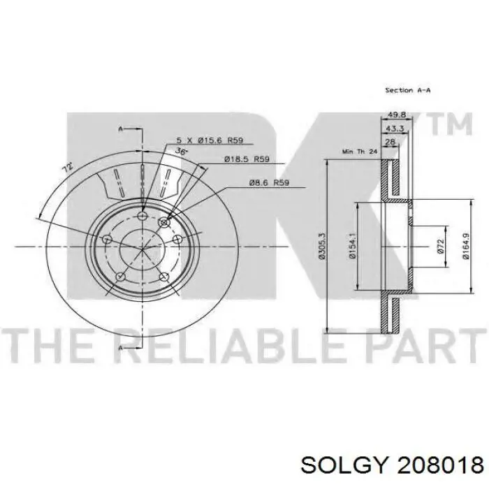 208018 Solgy Диск тормозной передний
