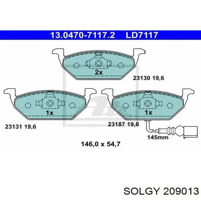 Pastillas de freno delanteras 209013 Solgy