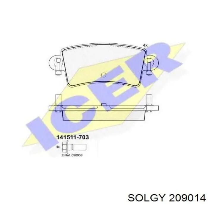 Задние тормозные колодки 209014 Solgy