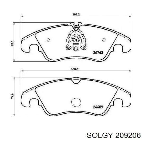 Передние тормозные колодки 209206 Solgy