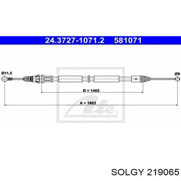 Cable de freno de mano trasero derecho 219065 Solgy