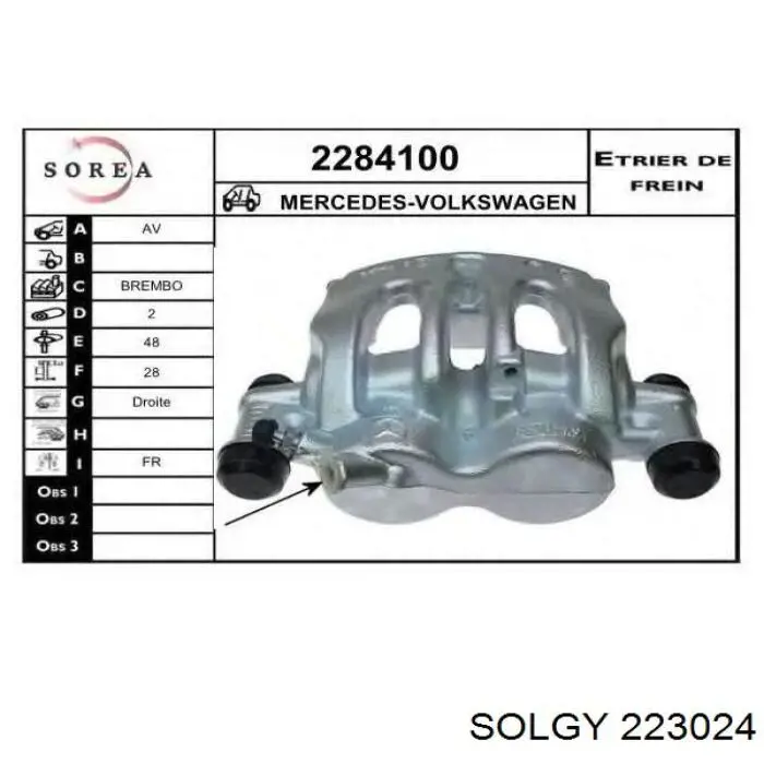 Купить 223024 Solgy Суппорт тормозной передний правый